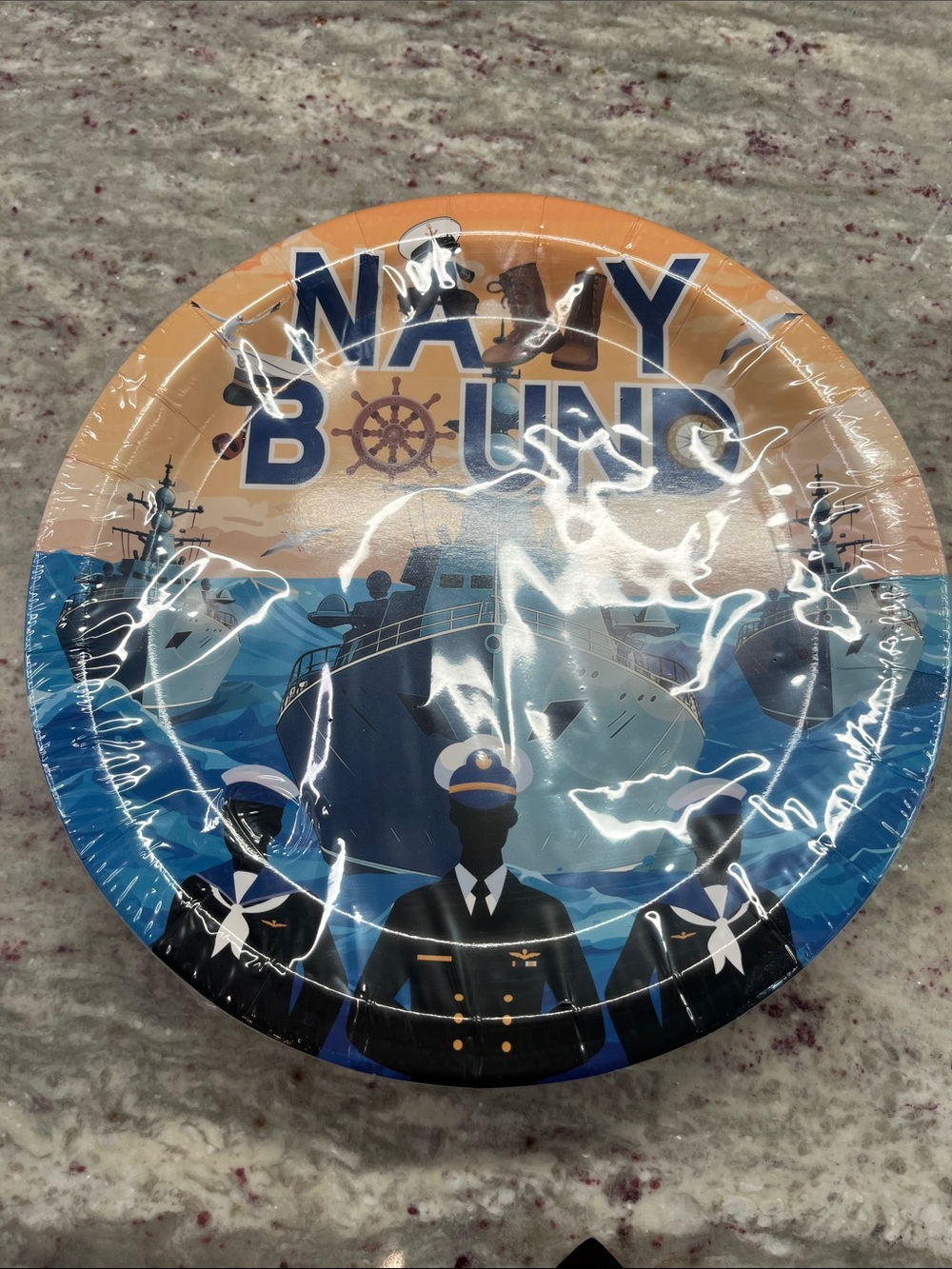 Navy Bound Decorative Party Plates - Navy Blue & Orange